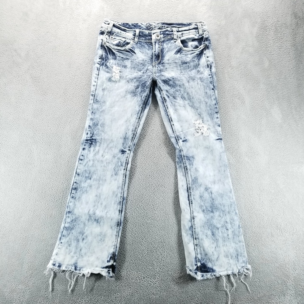 Ariya Jeans Womens 13 Blue Bootcut Low Rise Flap Pockets Stretch Y2K Acid Wash